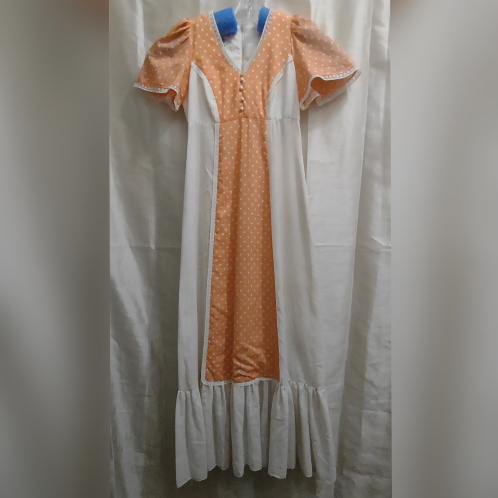 VTG Candi Jones California 70s Prairie Dress Peach Ivory Sz S